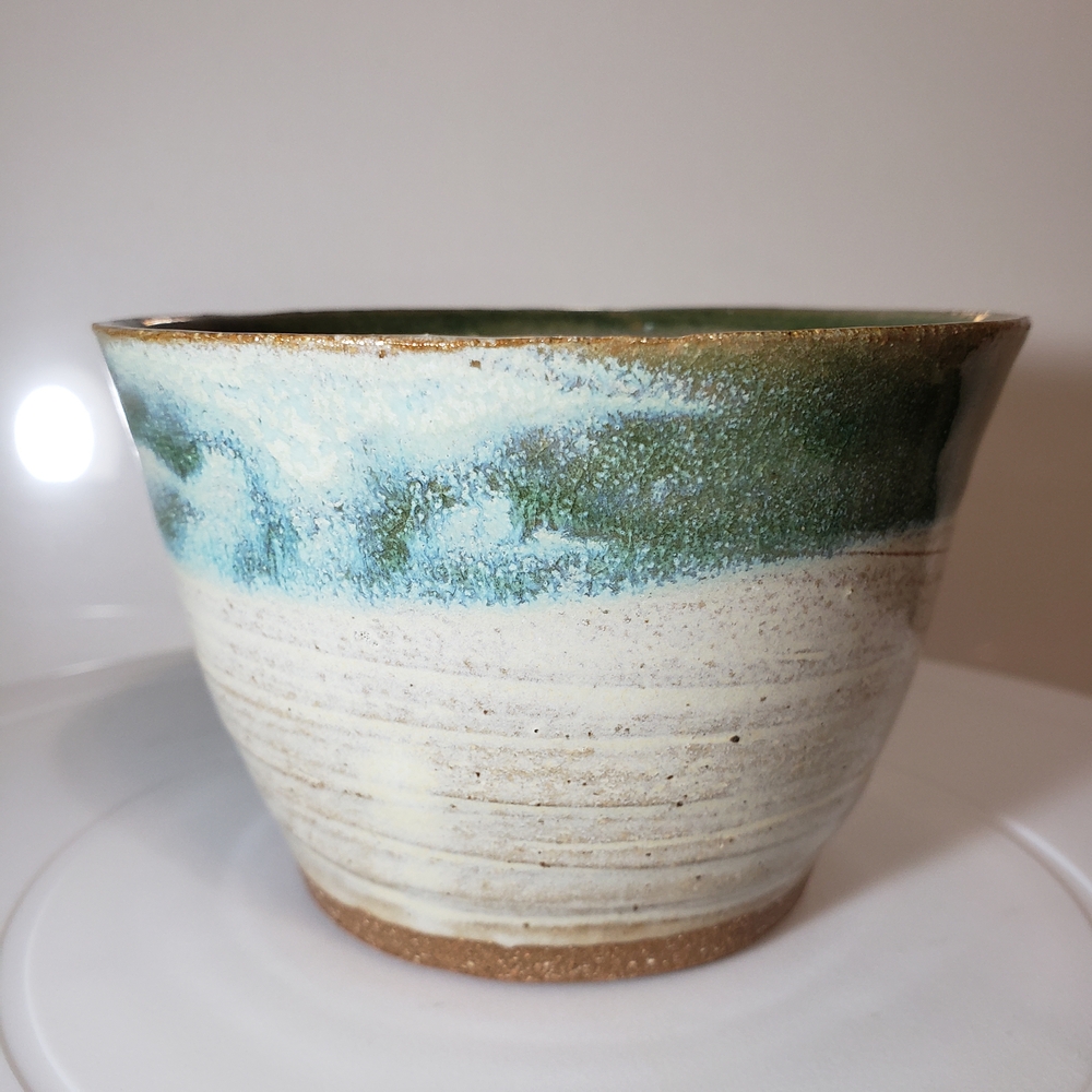 Handmade Blue Green & Cream Ceramic Pot